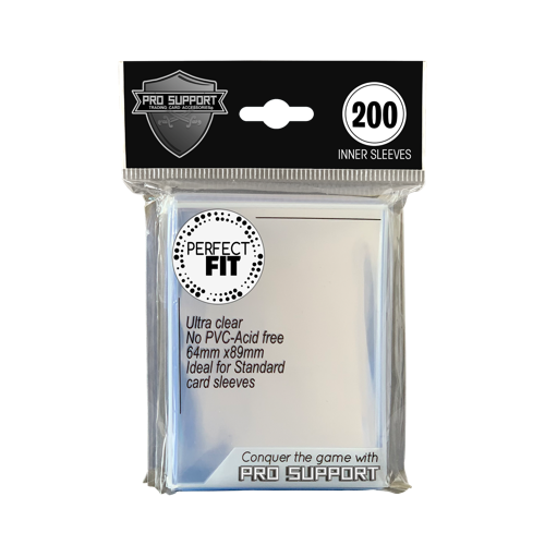Pack of Pro Support card sleeves with clear inner packaging on a white background |Perfect Fit Penny Sleeves (200-Pack)