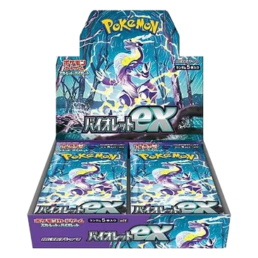 Pokémon Violet EX Booster Box |   Violet_EX_Booster_Box-r | trading card game packs with a prominent Pokémon logo on a white background